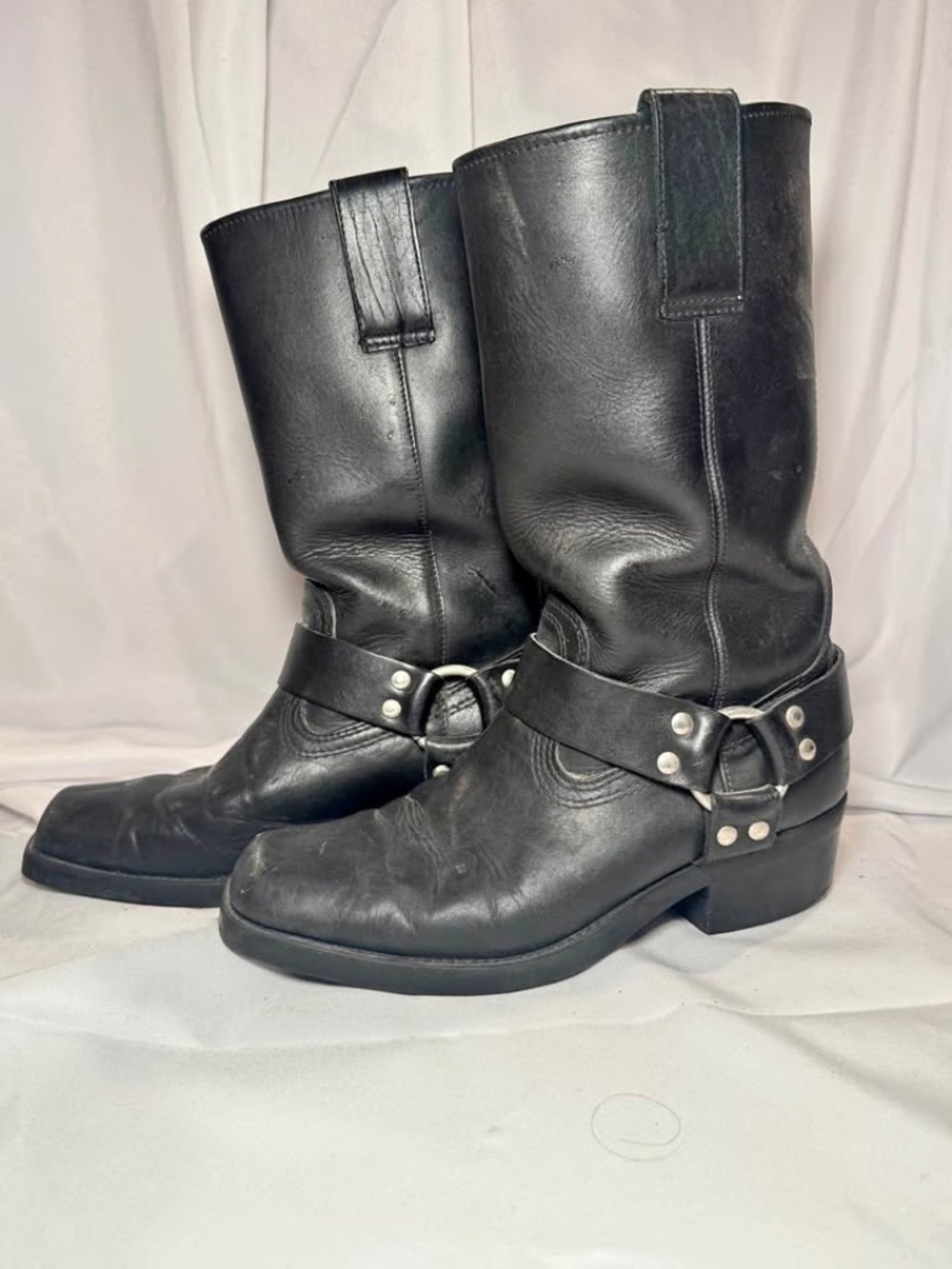 Sacha London RARE vintage black leather moto harness combat boot black 9/9.5
